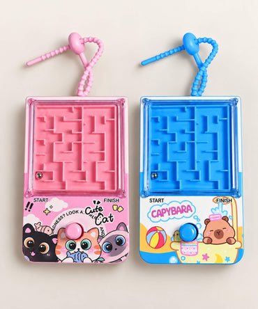 Pink Cat and Blue Capybara Ball Maze Game Keychains