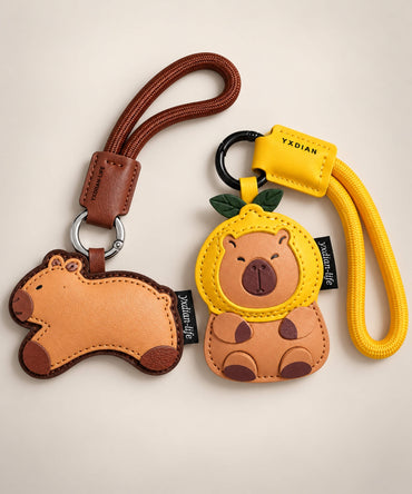 Capybara PU leather bag charm keychains in Classic and Citrus designs