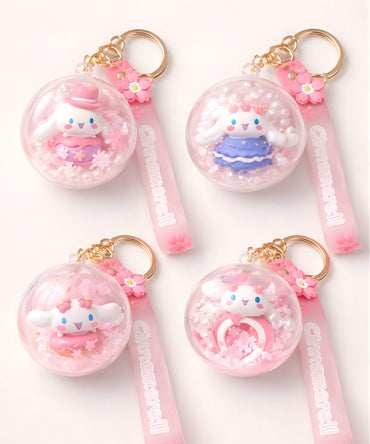 Cinnamoroll shaker keychain set with floating beads inside clear round charm