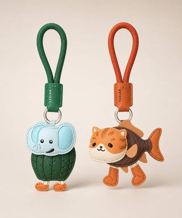 CHARMAZING Italian Brainrot style PU leather keychains featuring Lirily Larila and Trulimero Trulicina.