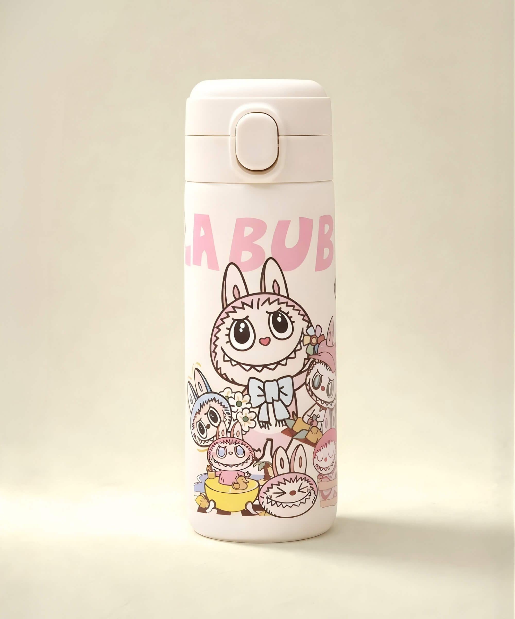 Charmazing Labubu style insulated water bottle beige 420ml stainless steel thermal kids drink bottle