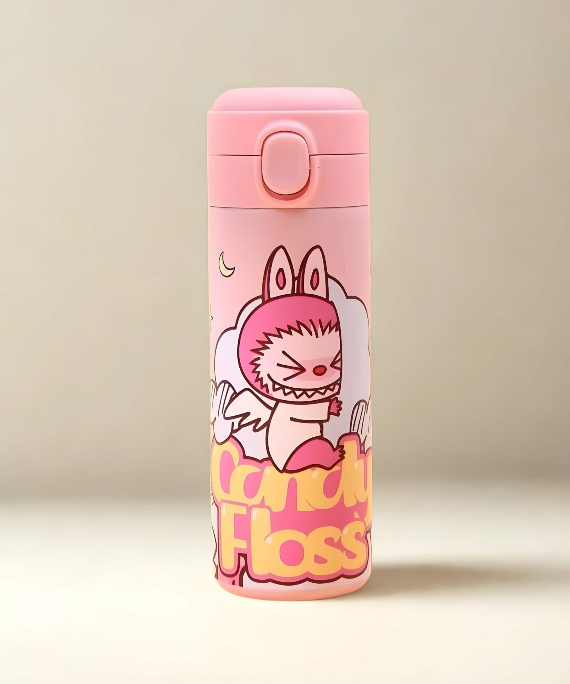 Charmazing Labubu style insulated water bottle candy floss pink 420ml stainless steel thermal kids bottle