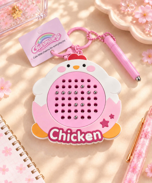 Chicken magnetic bead drawing keychain styled with pink magnetic pen