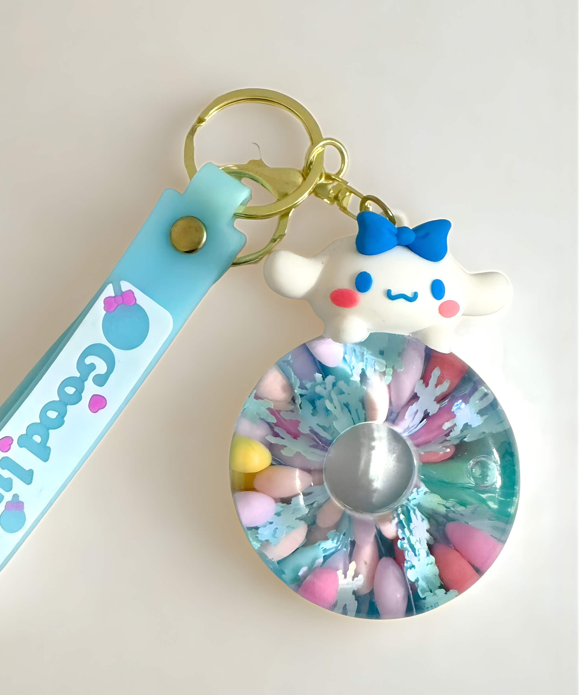 Cinnamoroll donut liquid keychain floating beads charm cute blue character bag charm