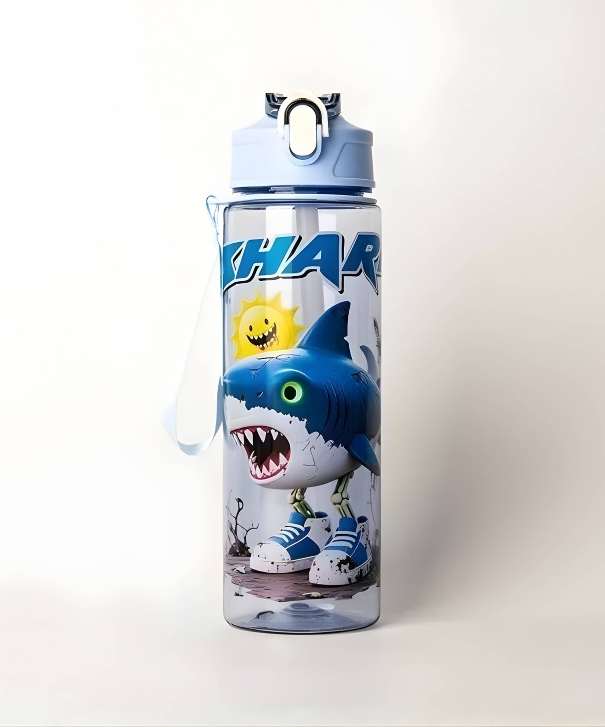 Italian brainrot blue water bottle 750ml flip top kids bottle Tralalero Tralala character design