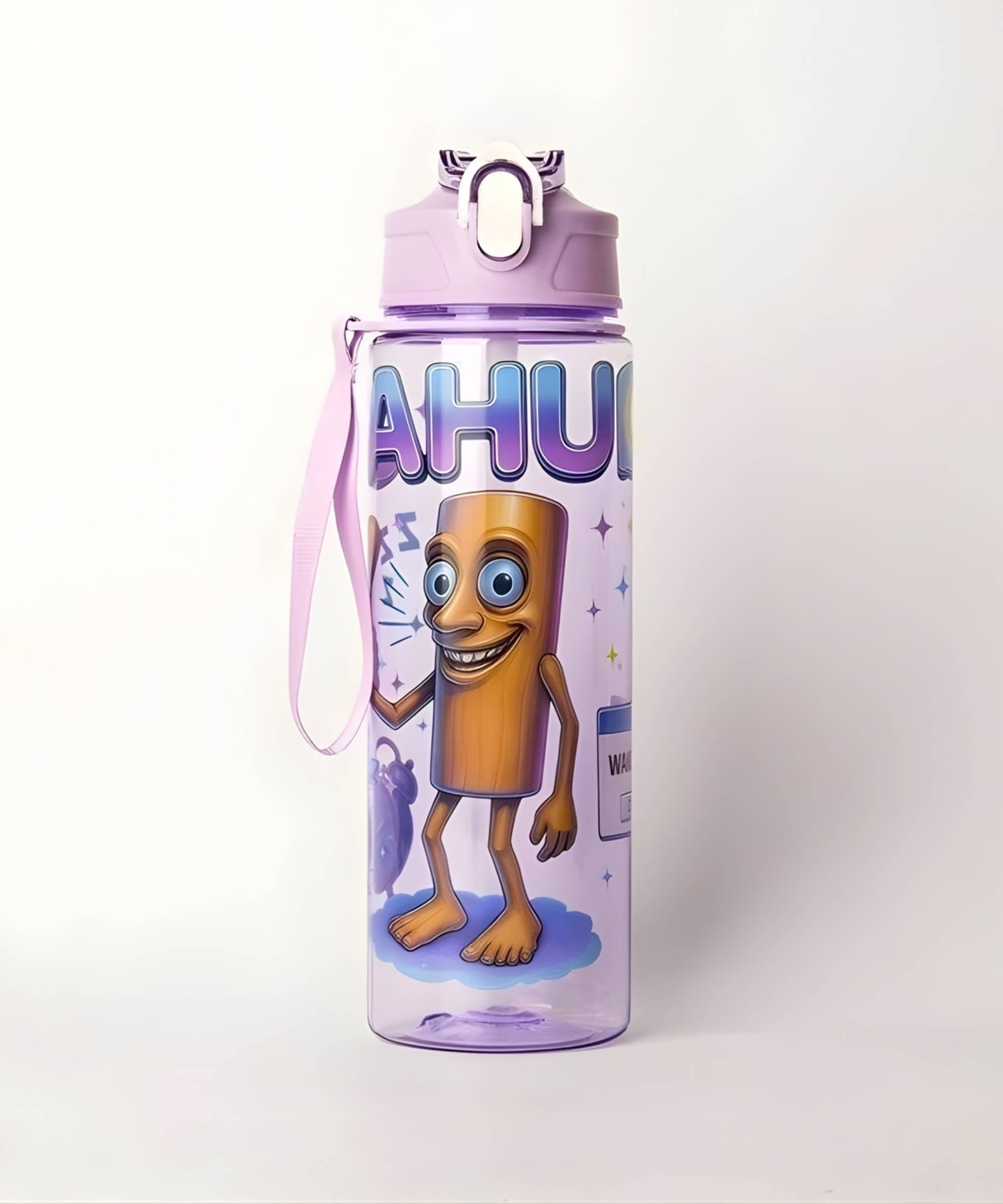 Italian brainrot purple water bottle 750ml flip top kids bottle Tung Tung Tung Sahur character design