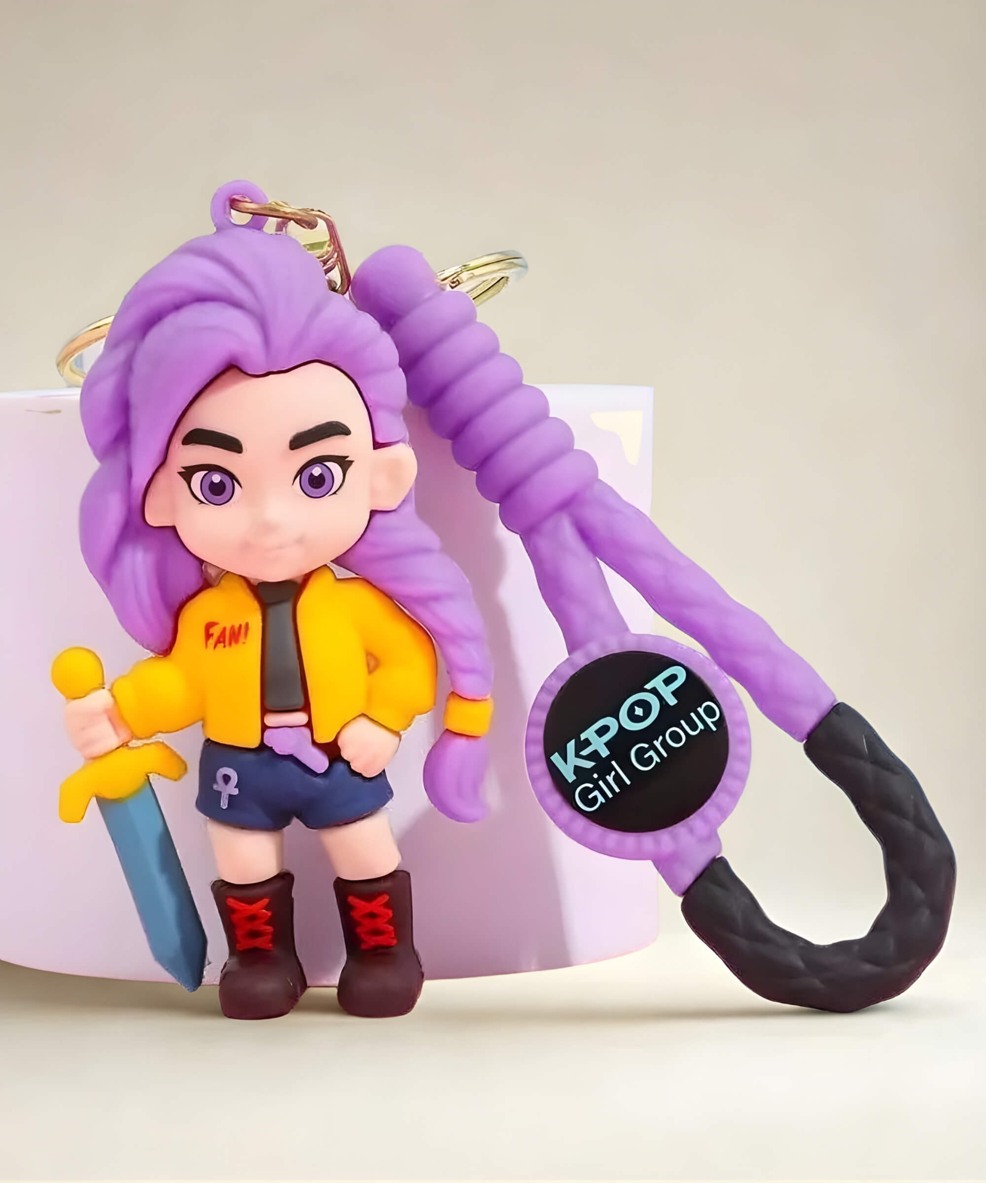 Rumi kpop demon hunter keychain purple hair character with sword cute bag charm