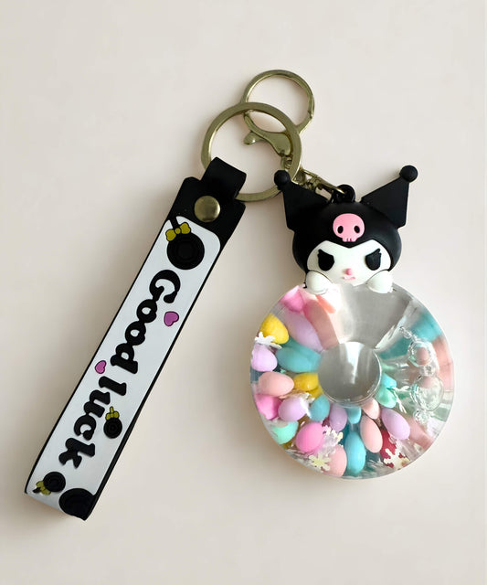 Kuromi donut liquid keychain floating beads charm cute black character bag charm
