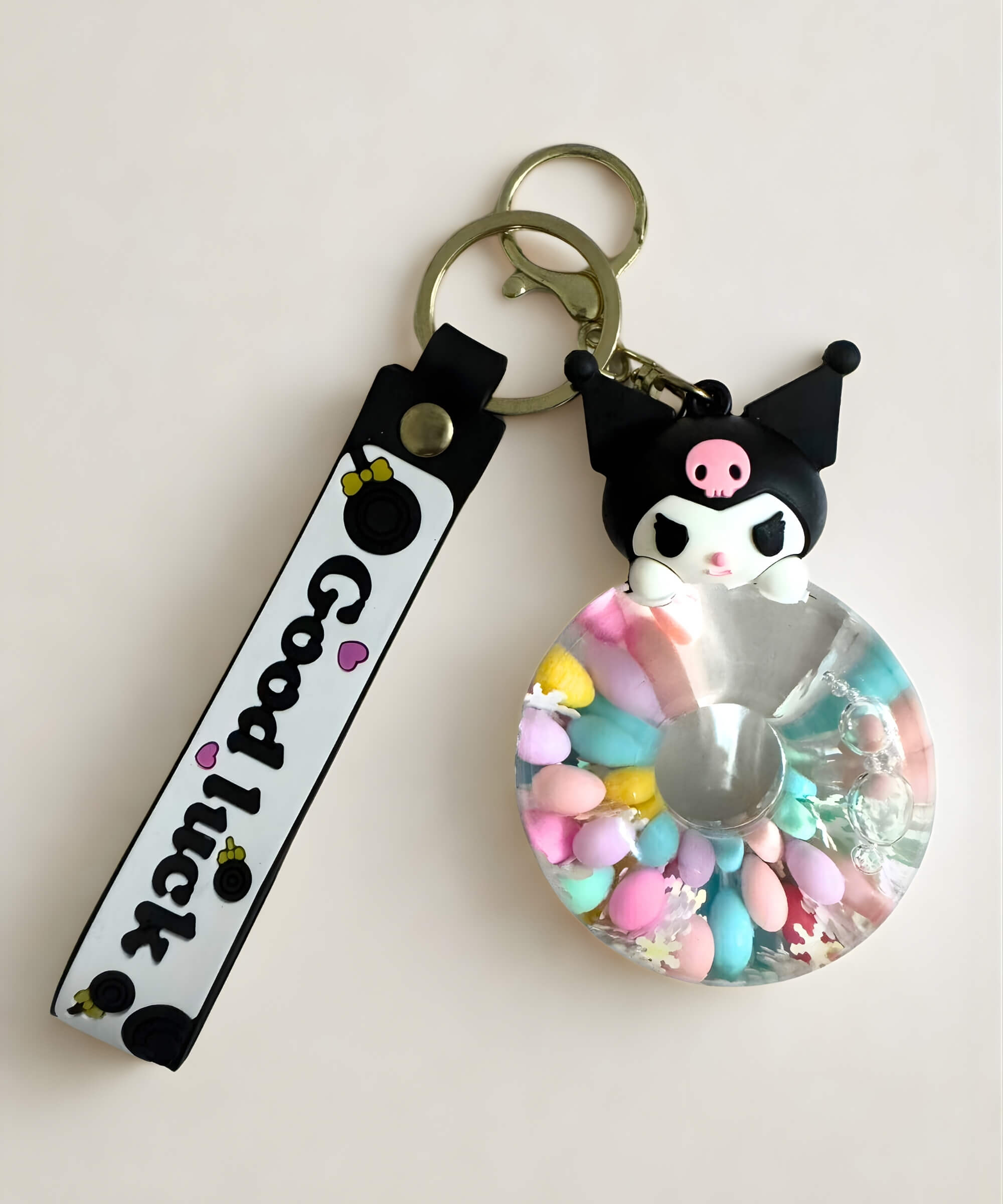 Kuromi donut liquid keychain floating beads charm cute black character bag charm
