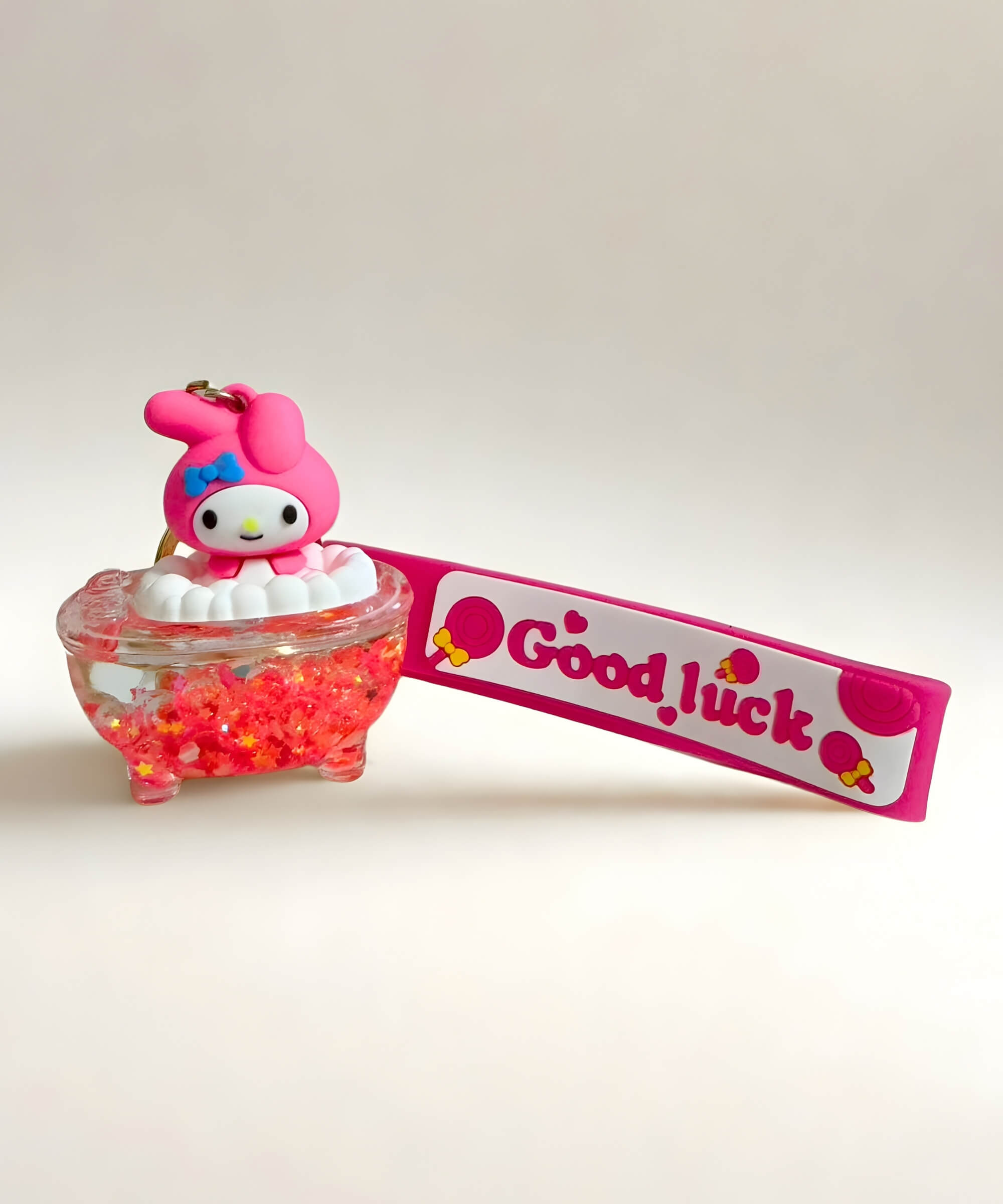 My Melody bathtub liquid keychain pink glitter bath charm