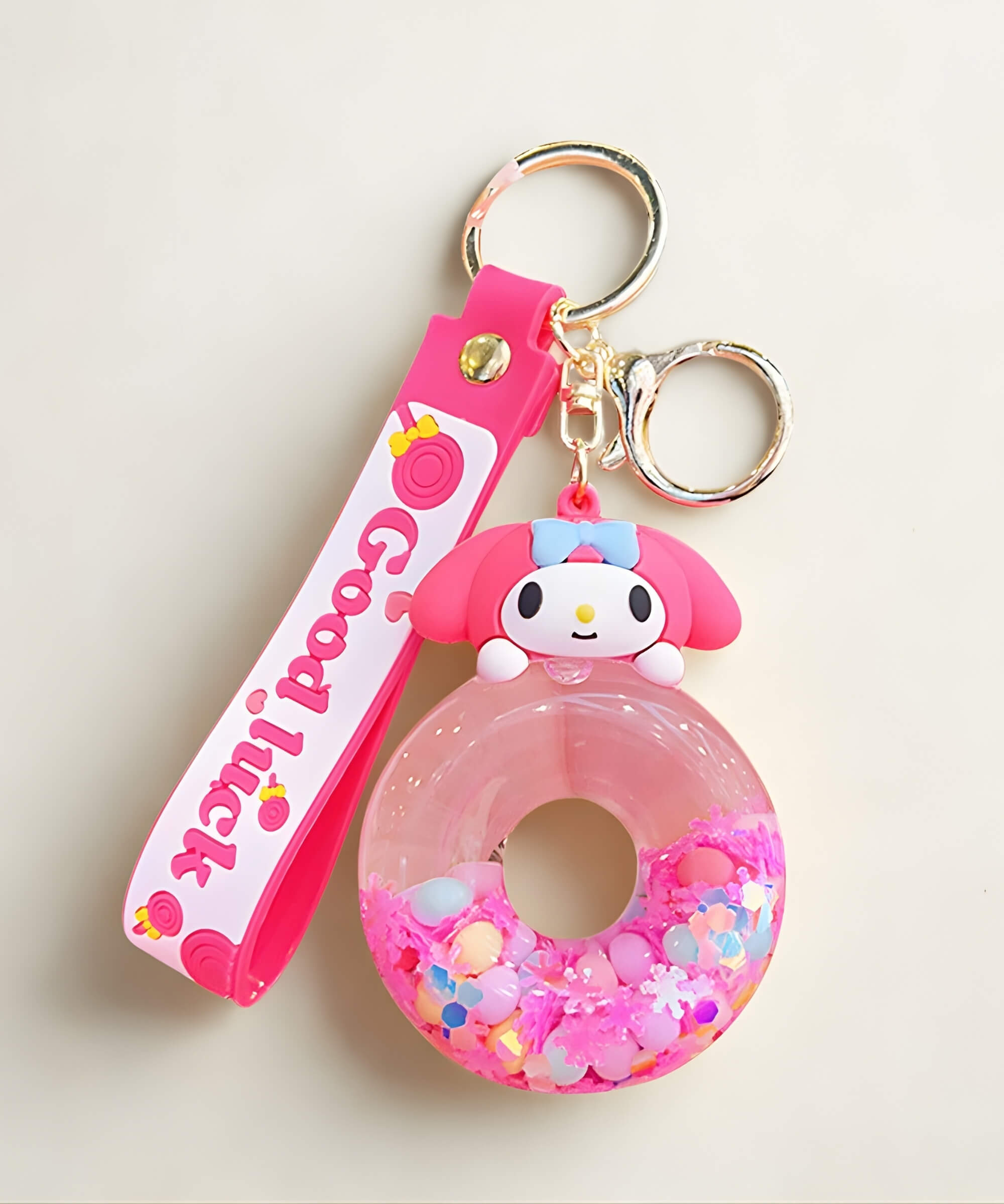 My Melody donut liquid keychain floating beads charm cute pink character bag charm