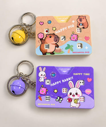 Happy Pig and Happy Rabbit Press-to-Roll Dice Game Keychains