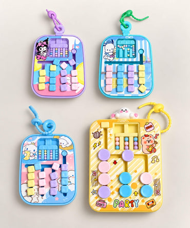 Four Sliding Bead Maze Game Keychain designs in small and large sizes