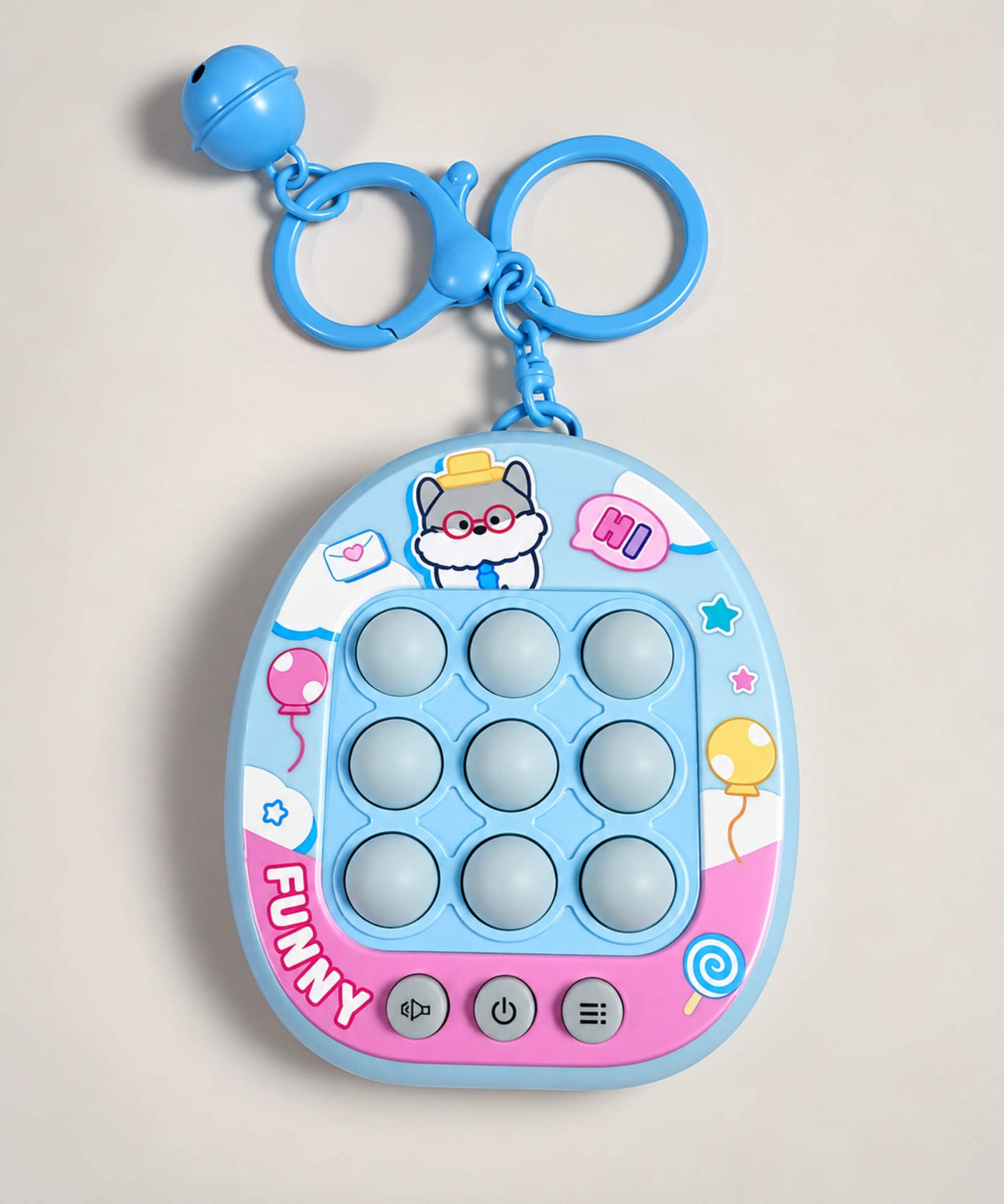Blue Funny 3-in-1 Tic Tac Toe game keychain with nine game buttons