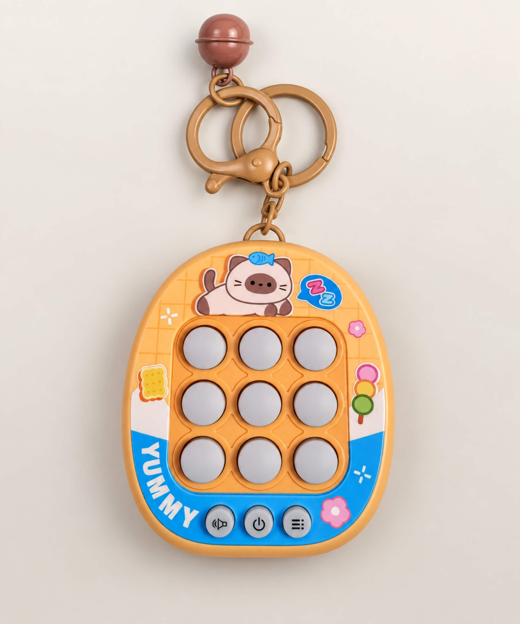 Orange 3-in-1 Tic Tac Toe game keychain with nine game buttons