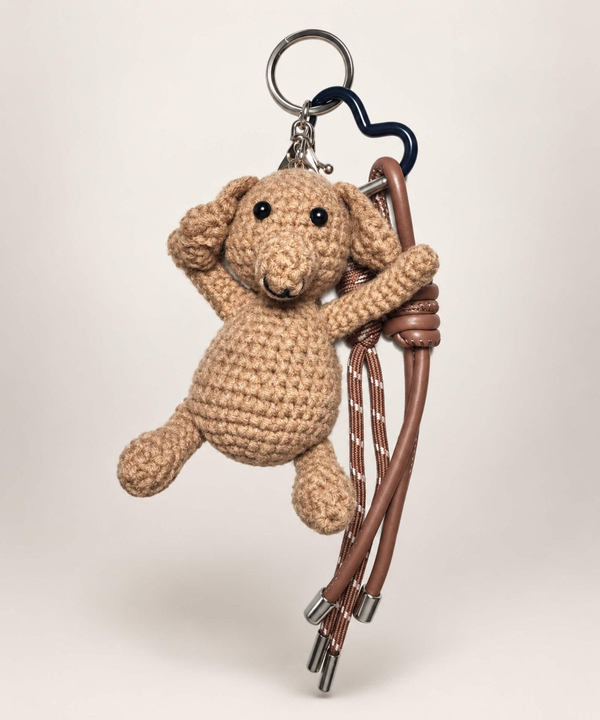 Brown dachshund crochet keychain with brown hanging cords