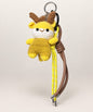 Yellow deer crochet keychain with brown antlers and hanging cords