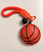 Basketball PU leather-look bag charm keychain with orange wrist strap
