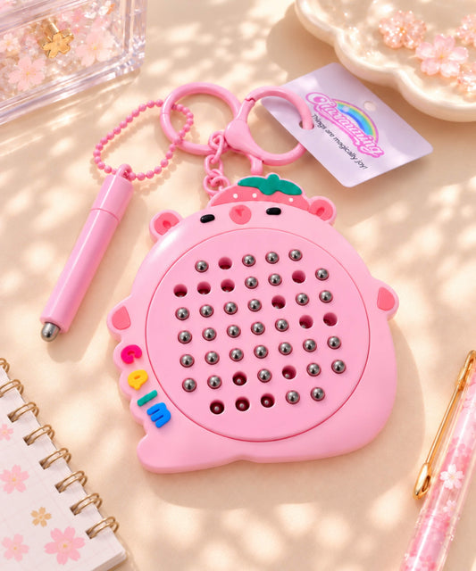 Pink Strawberry capybara magnetic bead drawing keychain styled with magnetic pen