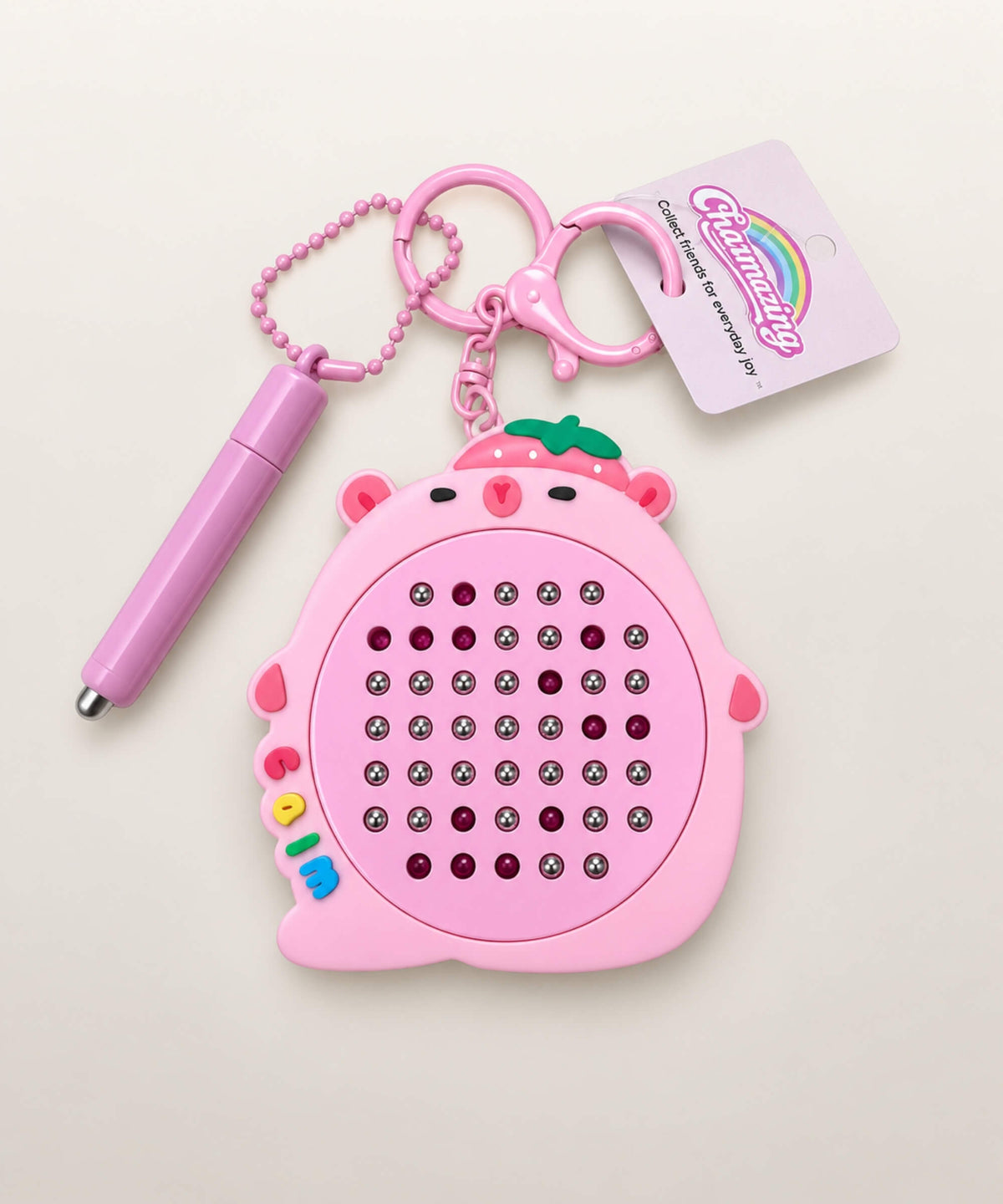 Pink Strawberry capybara magnetic bead drawing keychain with magnetic pen