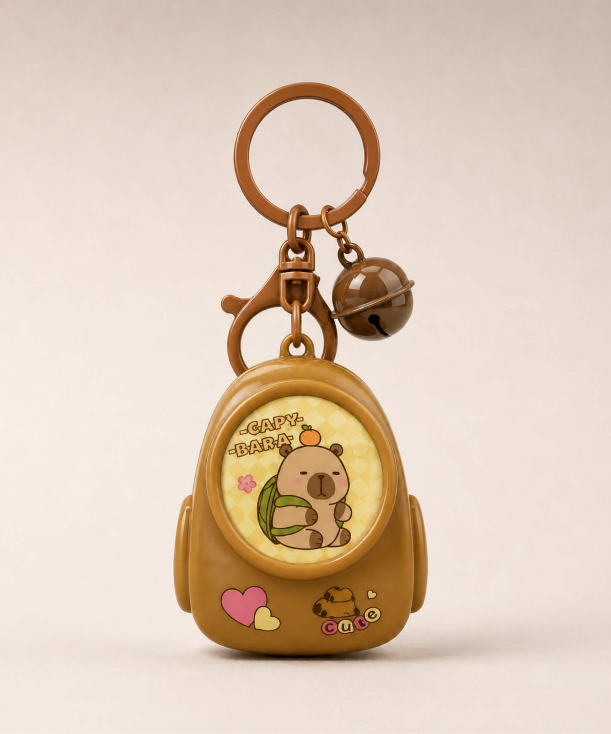 Capybara turtle light-up keychain with brown mini backpack charm