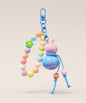 Blue gourd beaded keychain with pastel beads, blue cord details and blue clasp