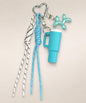 Blue tumbler cup rope keychain with heart carabiner, rope straps and balloon dog charm