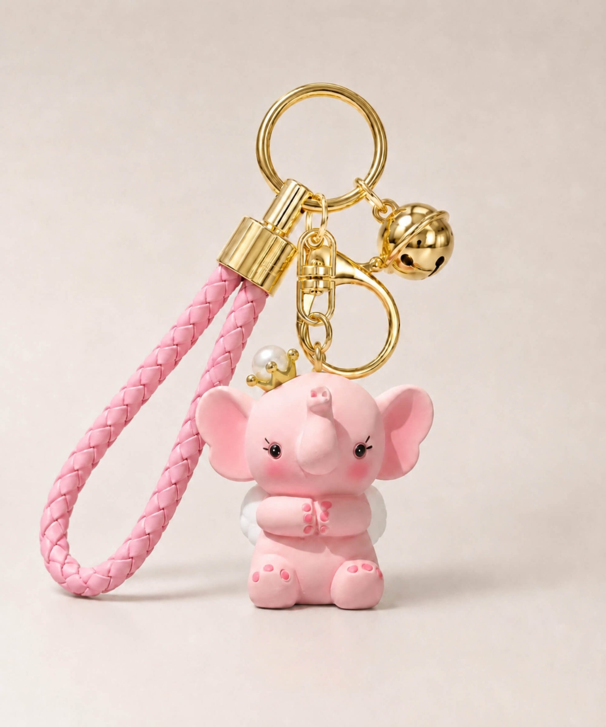 Pink elephant resin keychain