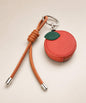 Mandarin fruit coin purse keychain with textured PU leather-style pouch, green leaf detail and matching strap
