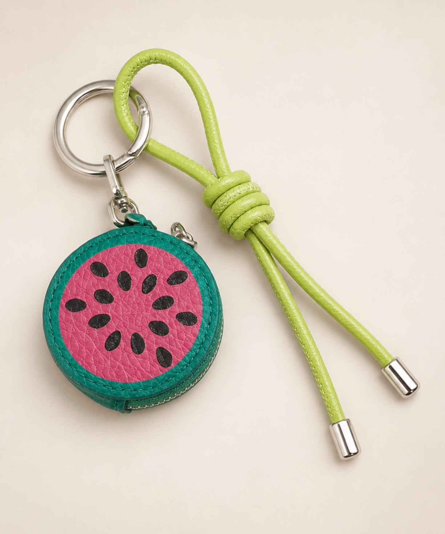 Watermelon green fruit coin purse keychain with sliced watermelon pouch and green strap