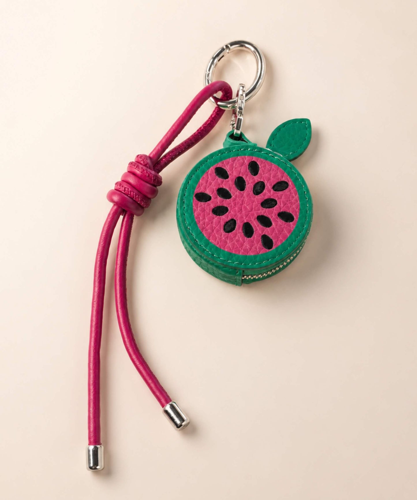 Watermelon pink fruit coin purse keychain with sliced watermelon pouch and pink strap