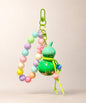 Green gourd beaded keychain with pastel beads, green cord details and green clasp