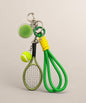 Green tennis charm set rope keychain with mini racket, tennis ball charms and rope strap