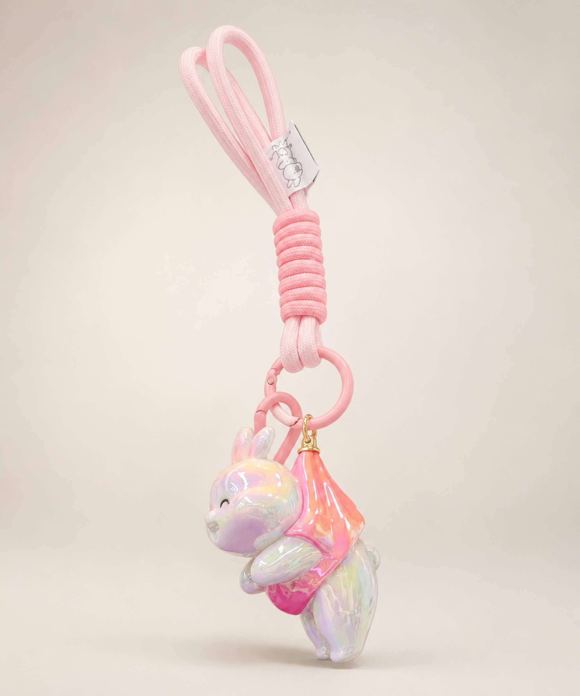 Iridescent bunny resin keychain in pink