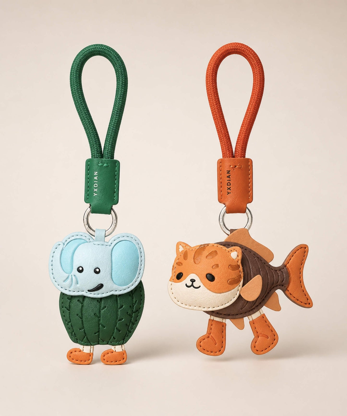 CHARMAZING Italian Brainrot style PU leather keychains featuring Lirily Larila and Trulimero Trulicina.