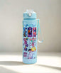 Green K-Pop Demon Hunter style straw water bottle – 700ml flip-top lid with character artwork