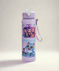Purple K-Pop Demon Hunter style straw water bottle with flip-top lid and carry strap, 700ml kids water bottle