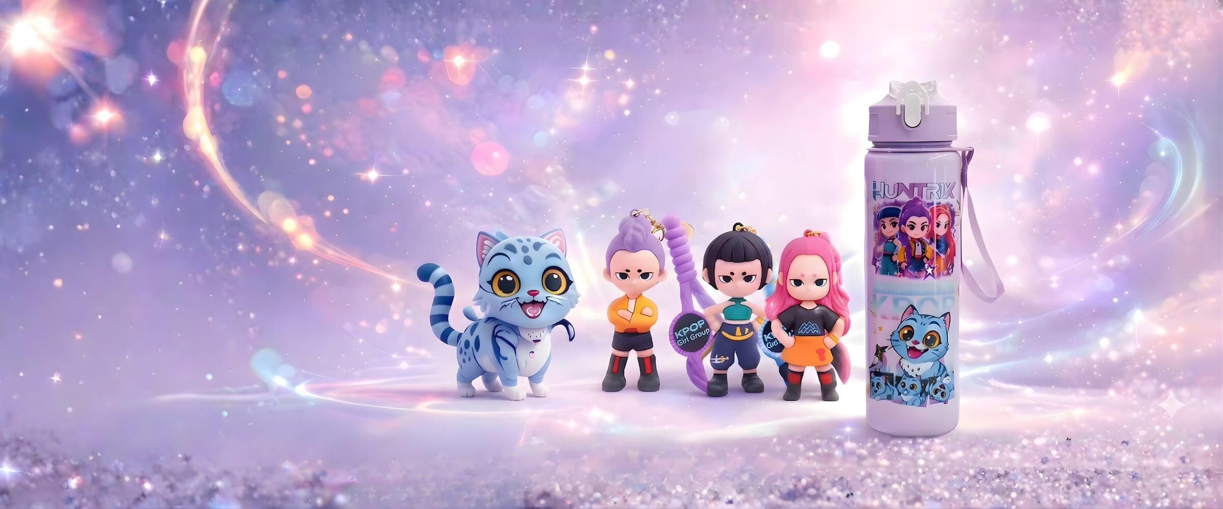 K-pop style cute keychains and pastel water bottle with dreamy aesthetic, Charmazing bag charms and accessories