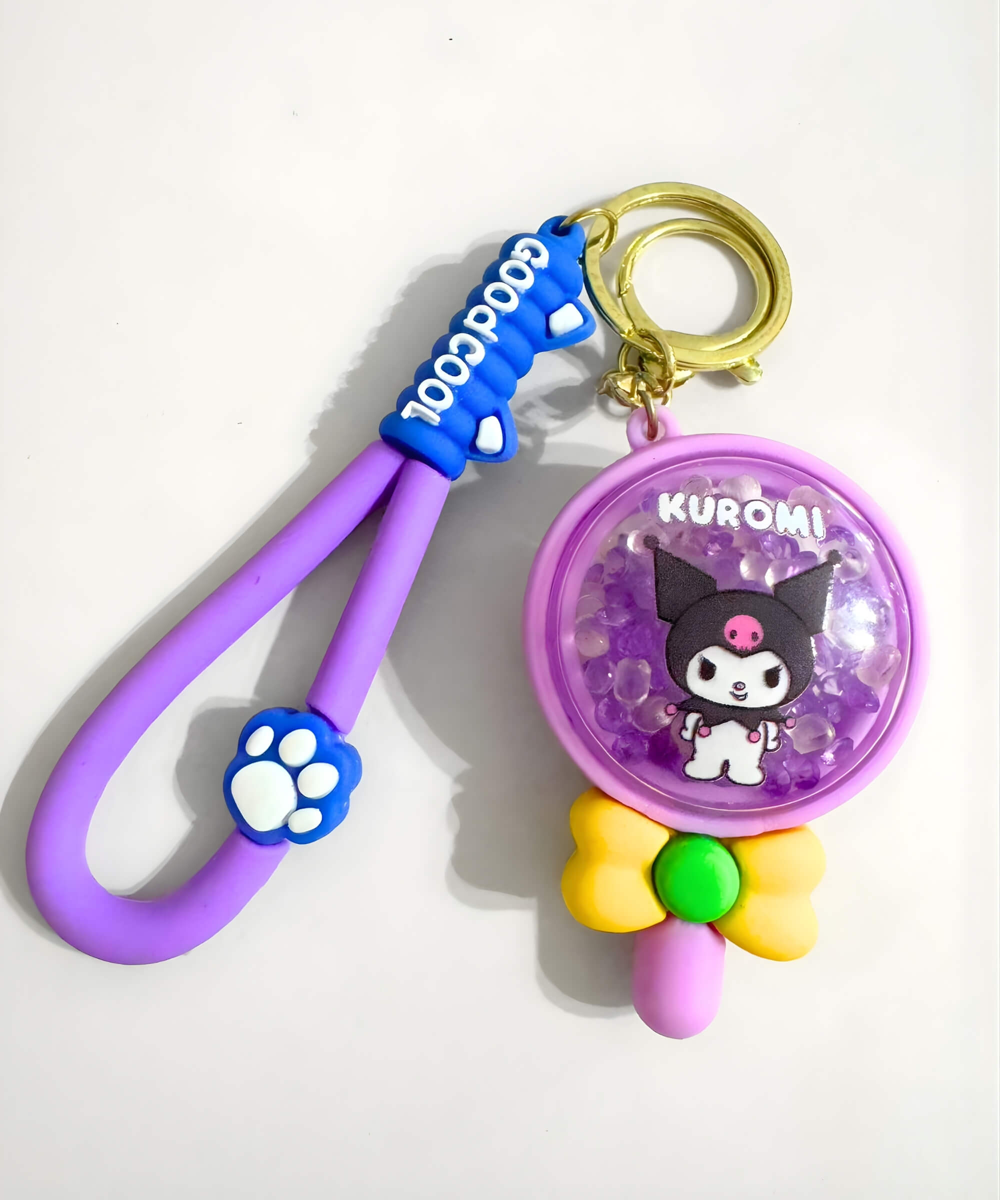 Kuromi bead shaker keychain with purple lollipop design and moving beads inside