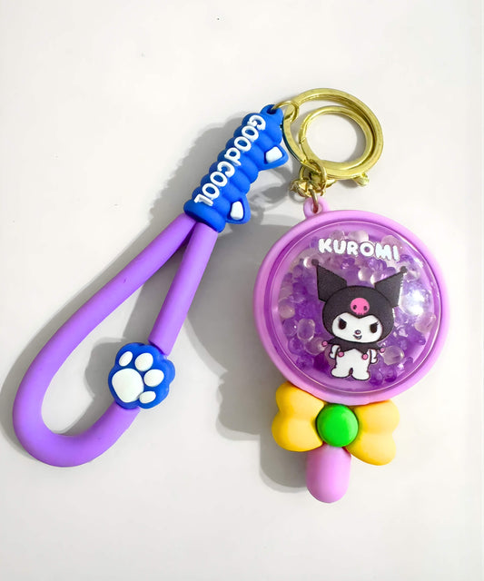 Kuromi bead shaker keychain with purple lollipop design and moving beads inside