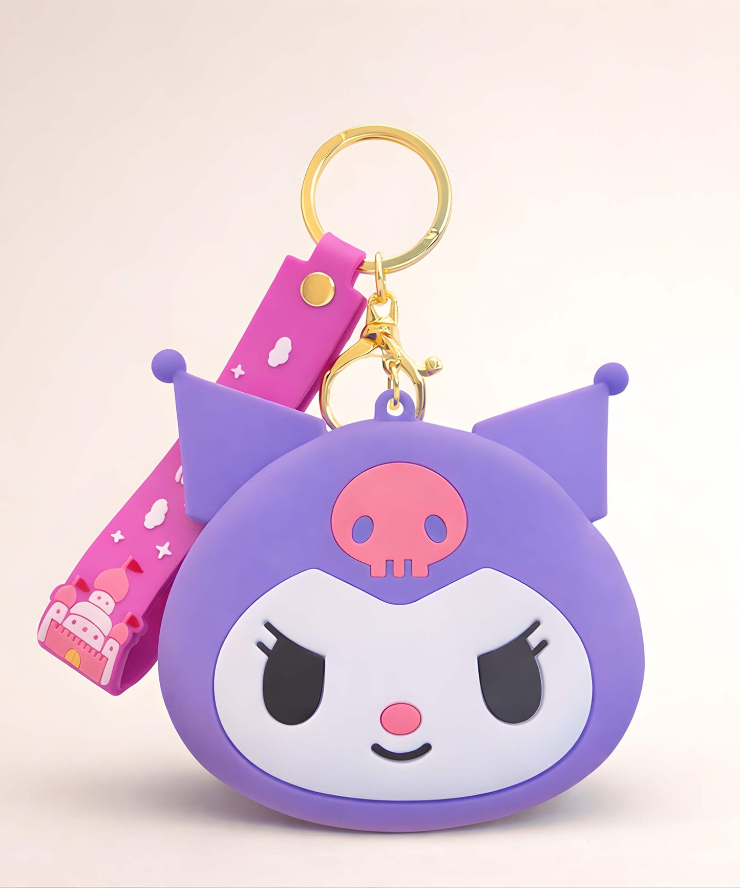 Kuromi silicone coin purse keychain in purple, kawaii Sanrio character bag charm pouch