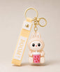 Beige Labubu style bubble tea keychain