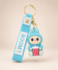 Blue Labubu style bubble tea keychain