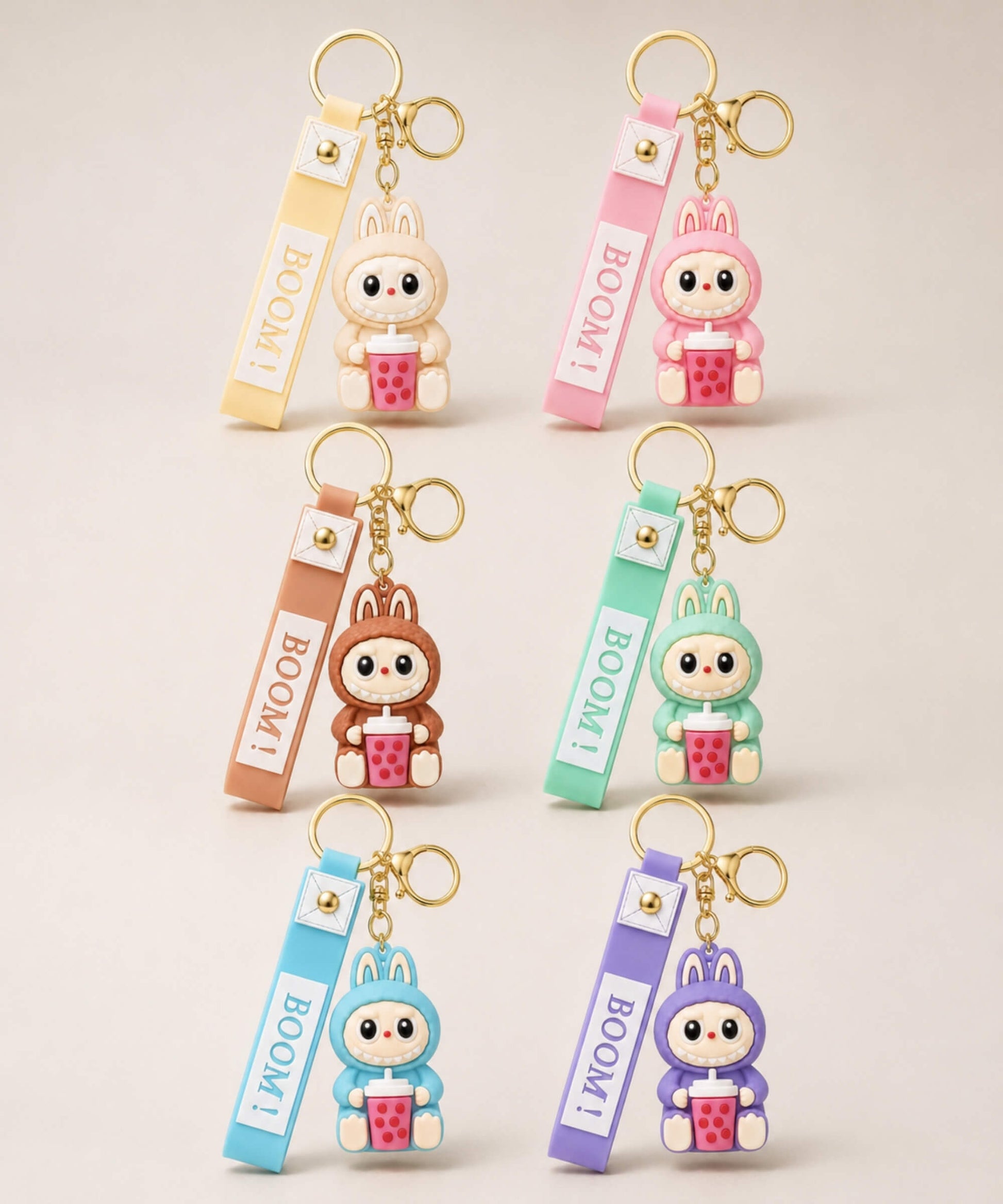Labubu style bubble tea keychain colours