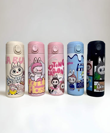 Charmazing Labubu style insulated water bottle 420ml stainless steel thermal bottle colour collection kids drink bottle