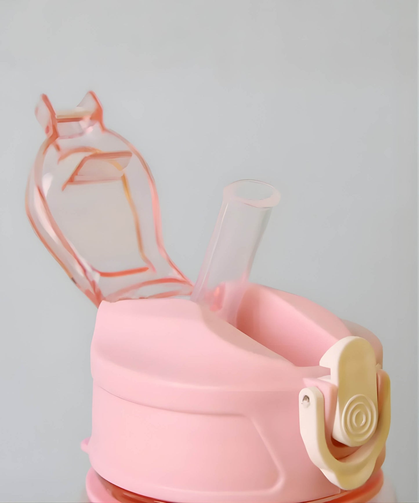 Charmazing Labubu style water bottle open flip-top lid showing removable straw design