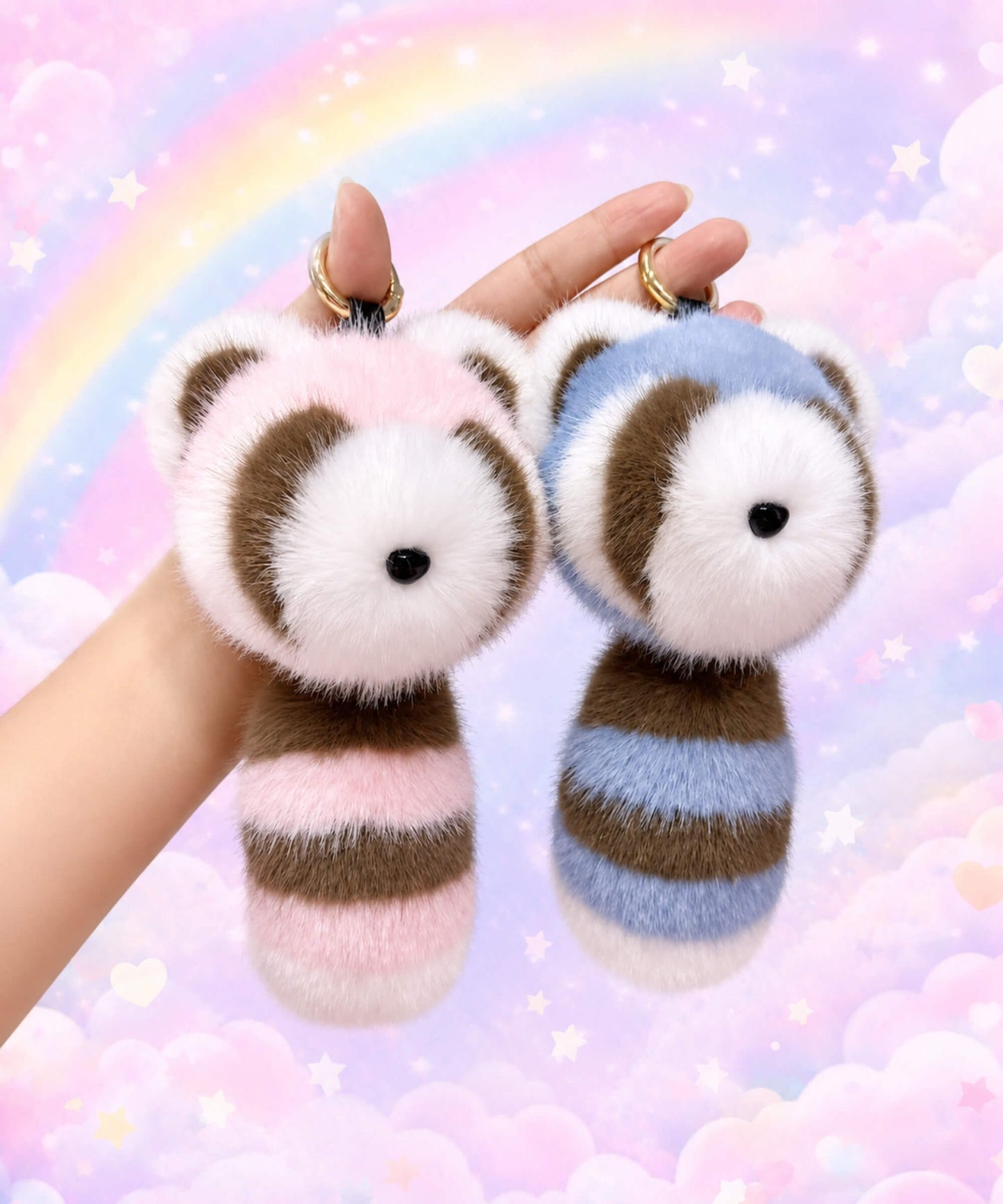 Long tail raccoon plush keychains
