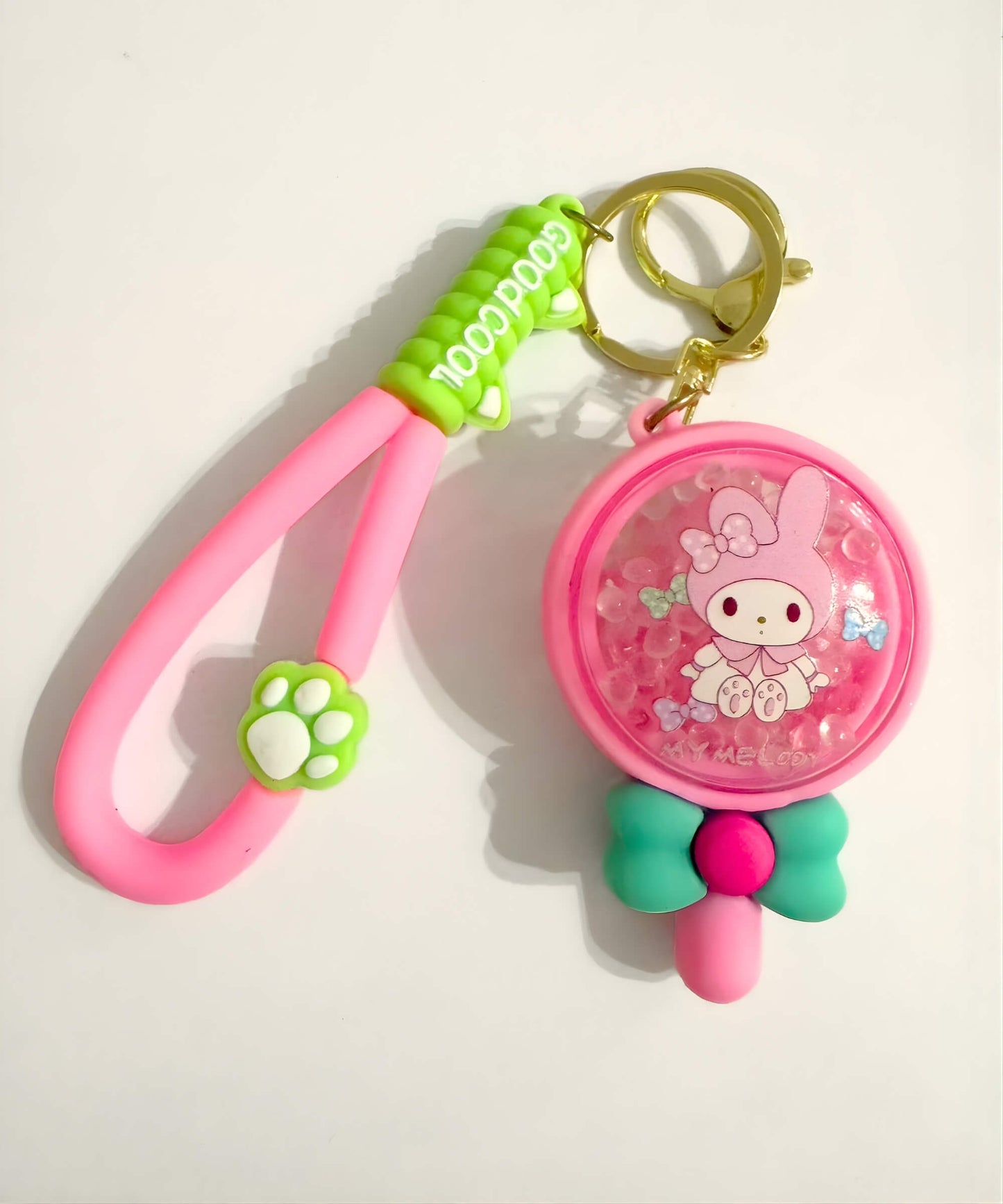My Melody bead shaker keychain with lollipop design and colorful moving beads