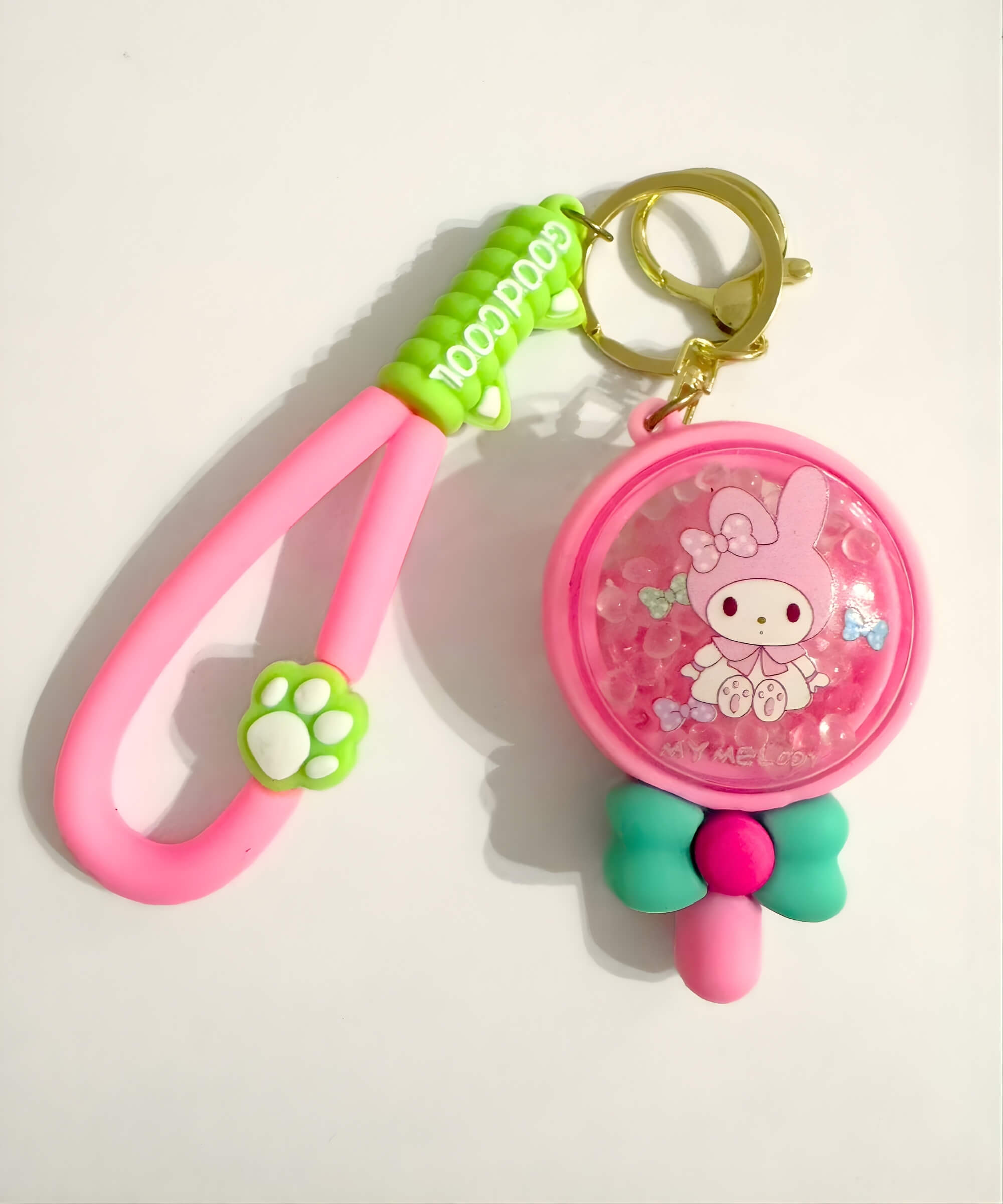 My Melody bead shaker keychain with lollipop design and colorful moving beads