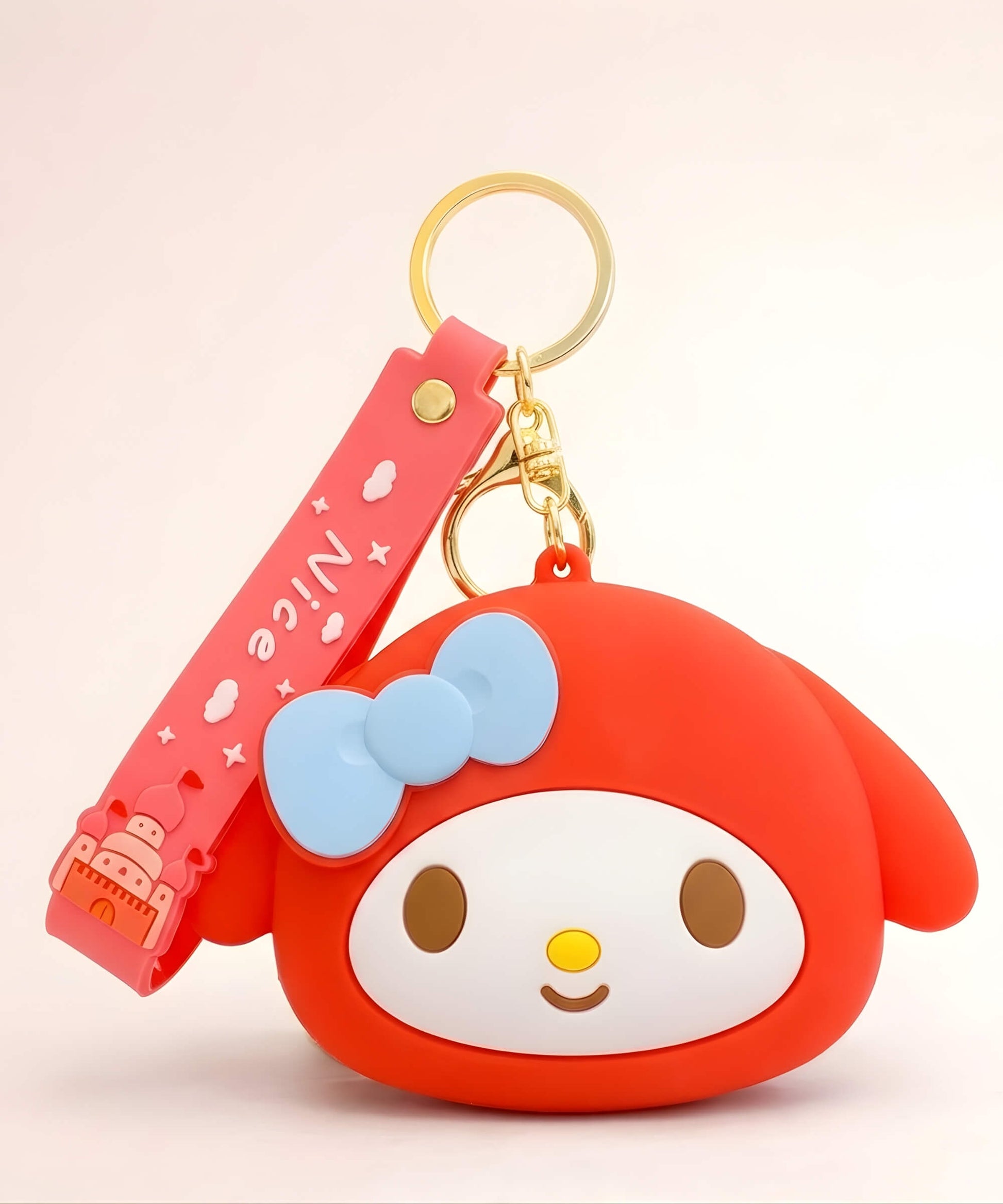 My Melody silicone coin purse keychain in red, kawaii Sanrio character pouch with strap